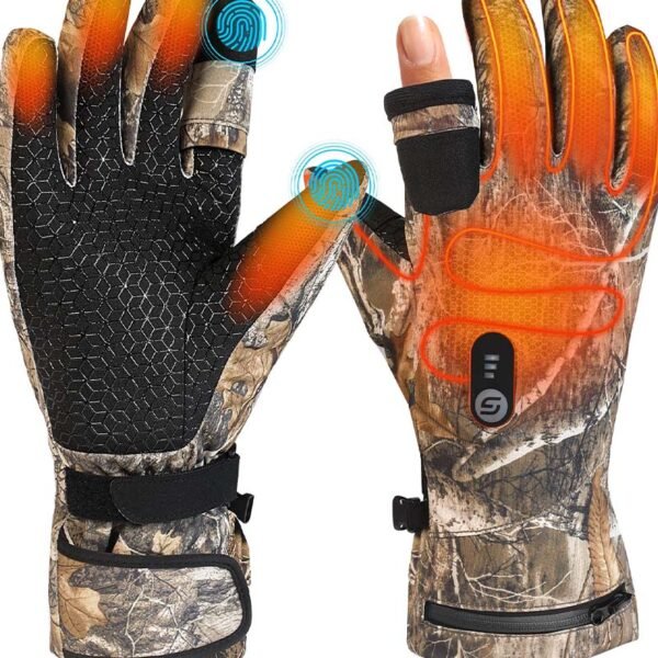 Heated Hunting Gloves with Light-Off Fingerless Design with Battery