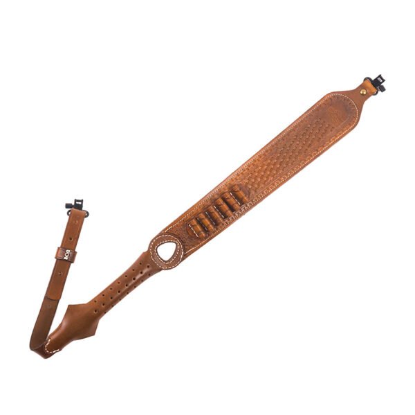Ebnoxven Handcrafted Full-Grain Leather Rifle Sling with Ammo Loops & QD Swivels