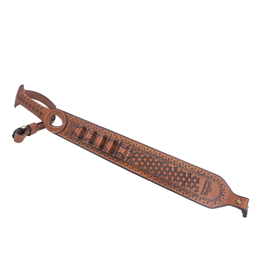 12GA Leather Rifle Sling with 5 Shell Loops – Adjustable Hunting Shoulder Strap