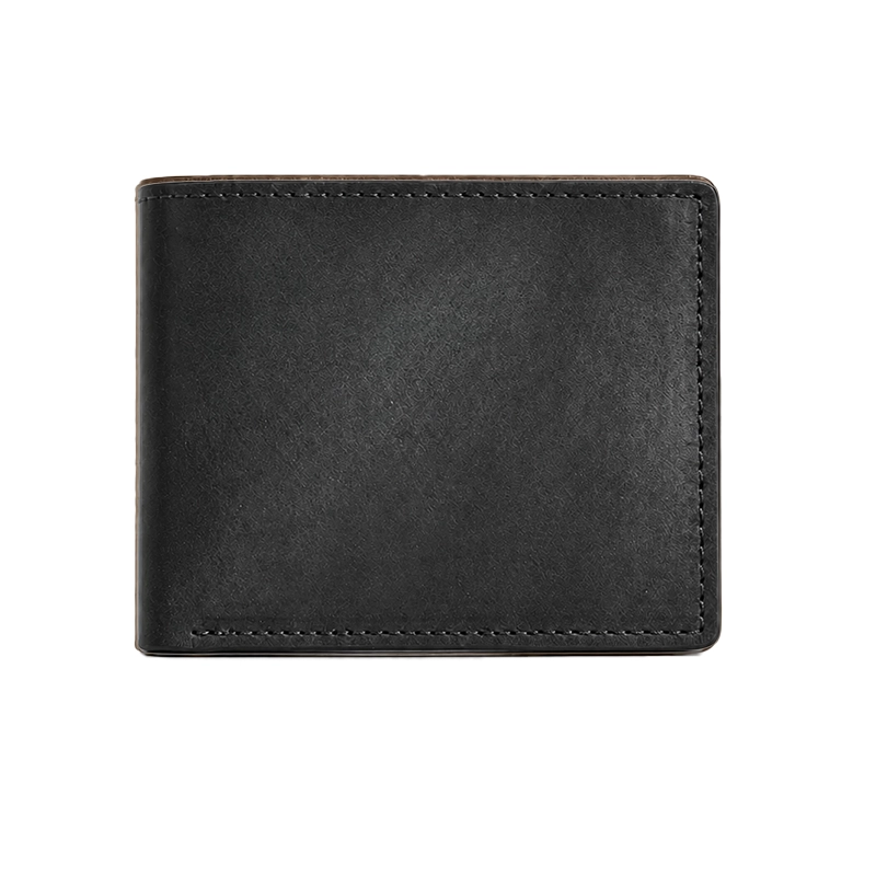 Full-Grain Tumbled Leather Men’s Bifold Wallet with Zip Coin Pocket-Black