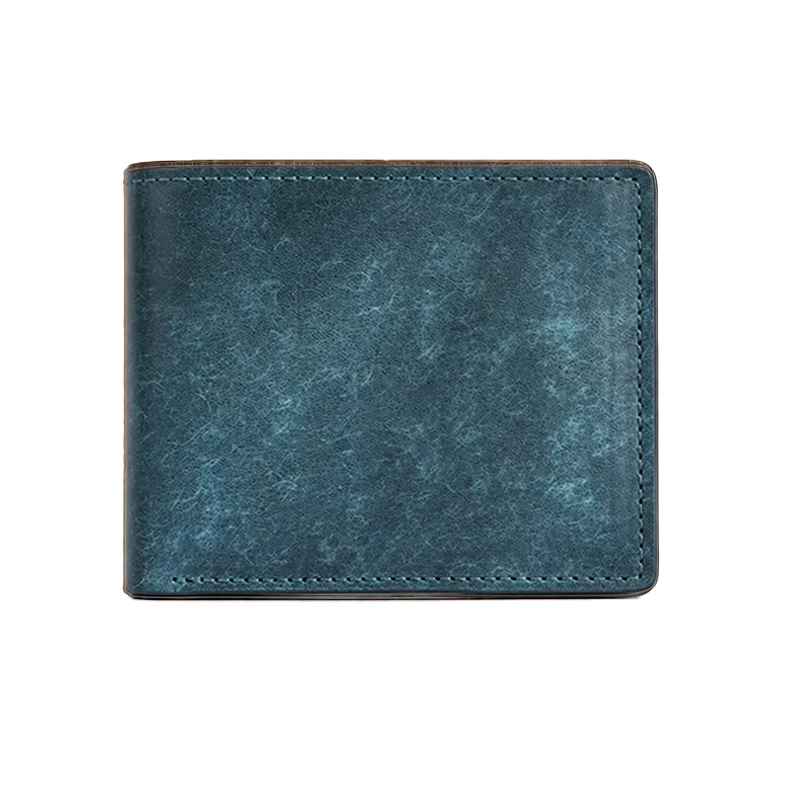 Full-Grain Tumbled Leather Men’s Bifold Wallet with Zip Coin Pocket-Blue