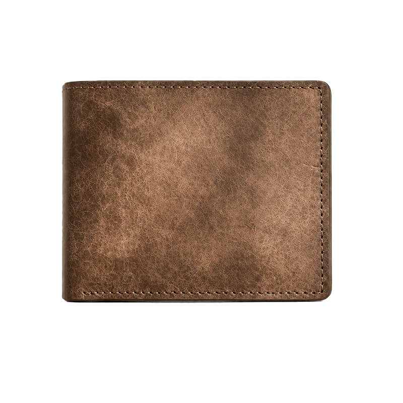 Full-Grain Tumbled Leather Men’s Bifold Wallet with Zip Coin Pocket-Brown