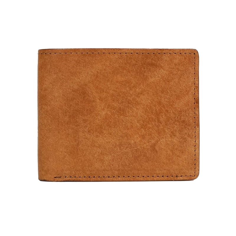 Full-Grain Tumbled Leather Men’s Bifold Wallet with Zip Coin Pocket-Light Brown