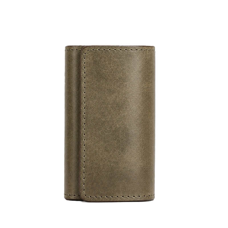 Full-Grain Tumbled Leather Trifold Key Holder with 6 Hooks-Green