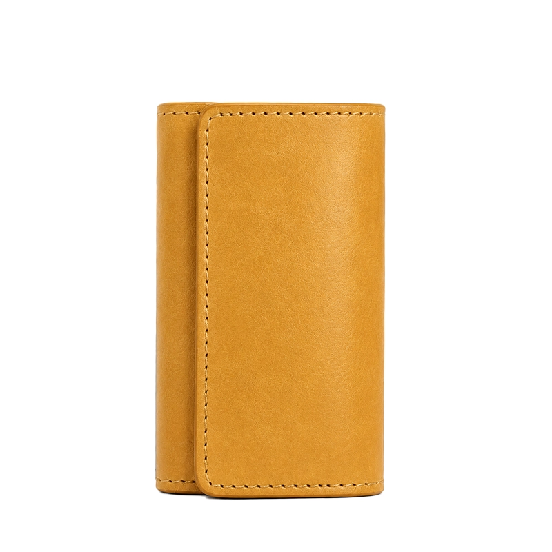 Full-Grain Tumbled Leather Trifold Key Holder with 6 Hooks-Yellow