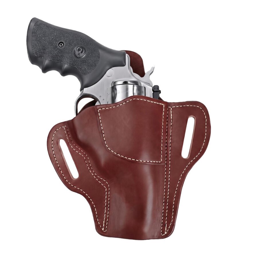 3-Inch Leather OWB Revolver Holster for GP100 & S&W 686 / 686 Plus – Right-Hand Draw Mahogany
